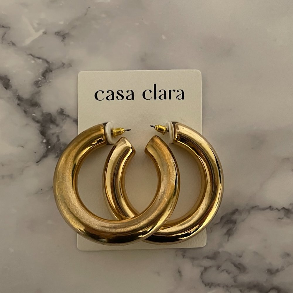 NEW Casa Clara Dallas Thick Hoop Earrings in Gold from Revolve / Anthropologie